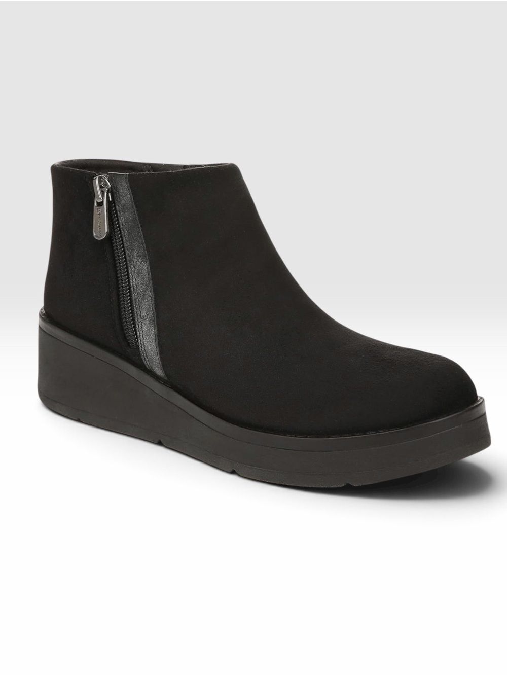 BZees Freestyle Washable Faux Suede Comfort Wedge Ankle Boots Black 9 NEW
